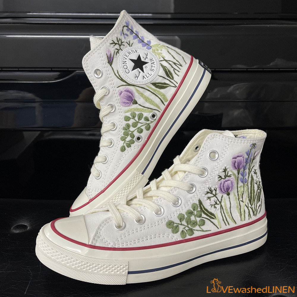 Custom Embroidered Converse High Tops Chuck Taylor 1970s Hand Embroidered Wedding Bouquet Converse Embroidered Wedding Bouquet Sneakers - 2.jpg