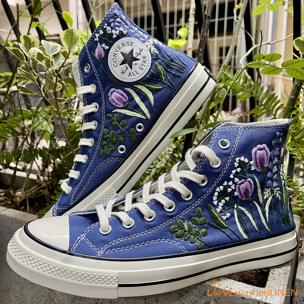 Custom Embroidered Converse High Tops Chuck Taylor 1970s Hand Embroidered Wedding Bouquet Converse Embroidered Wedding Bouquet Sneakers - 4.jpg