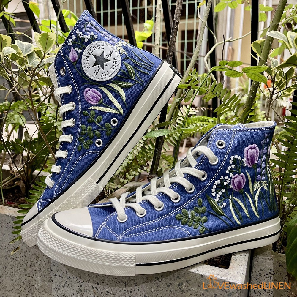 Custom Embroidered Converse High Tops Chuck Taylor 1970s Hand Embroidered Wedding Bouquet Converse Embroidered Wedding Bouquet Sneakers - 5.jpg