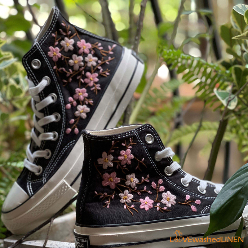 Custom Embroidered Converse High Tops Chuck Taylor 1970s Oriental Plum Blossom Converse Custom Converse Chuck Taylor Blossom Embroidered - 1.jpg