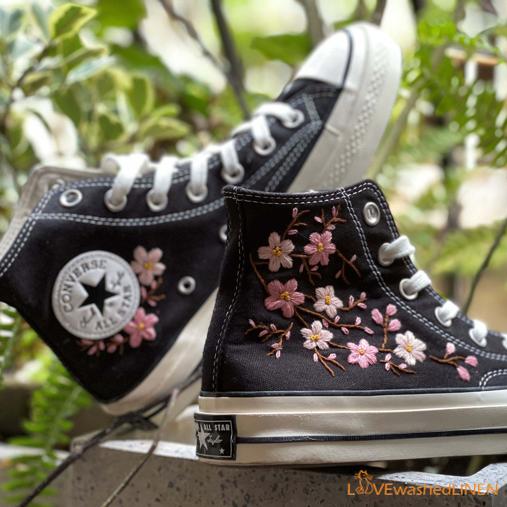 Custom Embroidered Converse High Tops Chuck Taylor 1970s Oriental Plum Blossom Converse Custom Converse Chuck Taylor Blossom Embroidered - 2.jpg