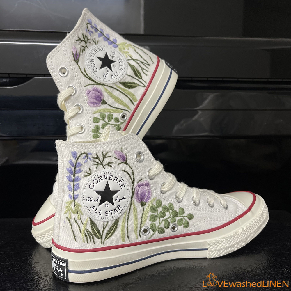 Custom Embroidered Converse High Tops Chuck Taylor 1970s Hand Embroidered Wedding Bouquet Converse Embroidered Wedding Bouquet Sneakers - 7.jpg
