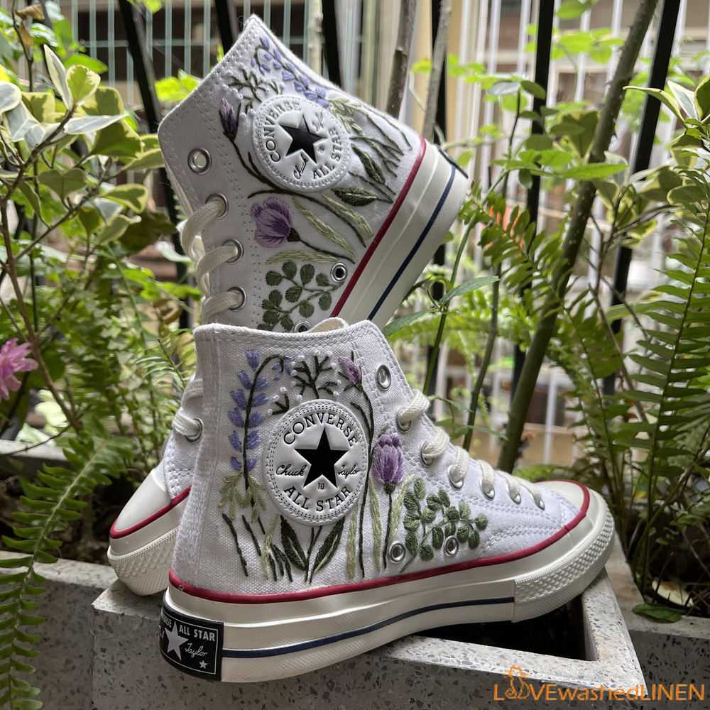 Custom Embroidered Converse High Tops Chuck Taylor 1970s Hand Embroidered Wedding Bouquet Converse Embroidered Wedding Bouquet Sneakers - 7.jpg