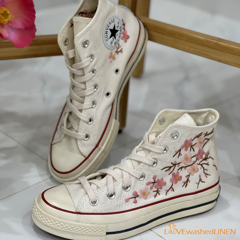 Custom Embroidered Converse High Tops Chuck Taylor 1970s Oriental Plum Blossom Converse Custom Converse Chuck Taylor Blossom Embroidered - 4.jpg