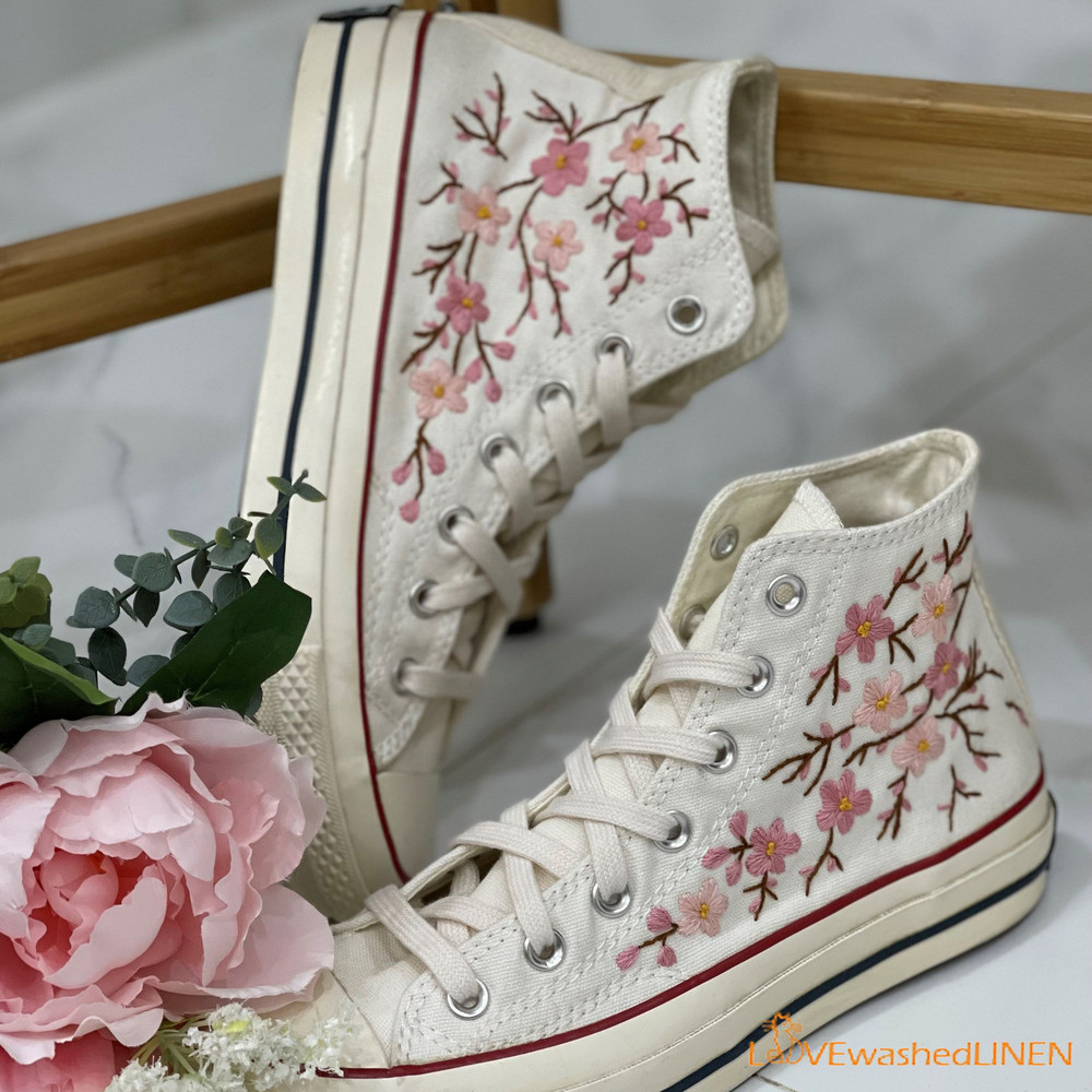 Custom Embroidered Converse High Tops Chuck Taylor 1970s Oriental Plum Blossom Converse Custom Converse Chuck Taylor Blossom Embroidered - 5.jpg