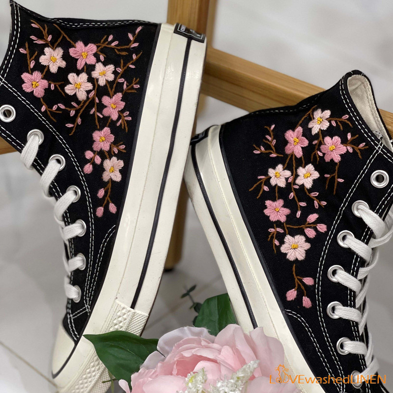 Custom Embroidered Converse High Tops Chuck Taylor 1970s Oriental Plum Blossom Converse Custom Converse Chuck Taylor Blossom Embroidered - 7.jpg