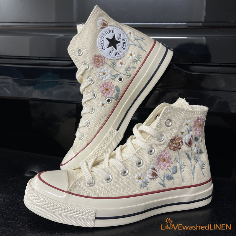 Custom Embroidered Converse High Tops Chuck Taylor 1970s Wedding Dahlia Flower Embroidered ConverseWedding Embroidered Dahlia Sneakers - 2.jpg