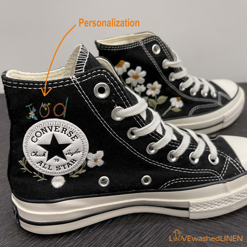 Custom Embroidered Converse High Tops Custom Converse Chuck Taylor 1970s Embroidered Daisy Flower Wedding sneakers Wedding Gift - 4.jpg
