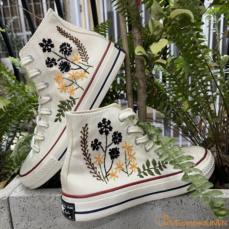 Custom Embroidered Dandelion Converse High Tops Chuck Taylor 1970s Custom Converse Chuck Taylor Embroidered Dandelion Sneakers - 1.jpg