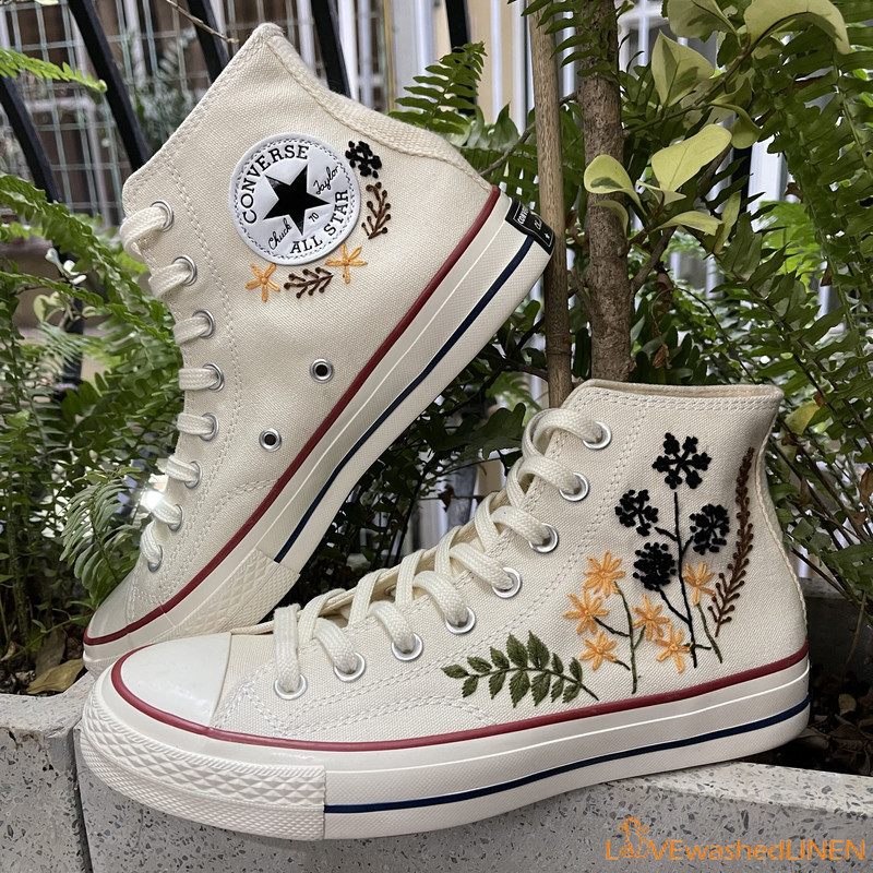 Custom Embroidered Dandelion Converse High Tops Chuck Taylor 1970s Custom Converse Chuck Taylor Embroidered Dandelion Sneakers - 3.jpg