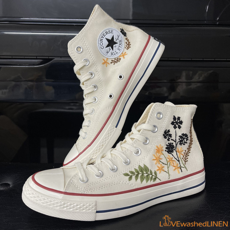 Custom Embroidered Dandelion Converse High Tops Chuck Taylor 1970s Custom Converse Chuck Taylor Embroidered Dandelion Sneakers - 5.jpg