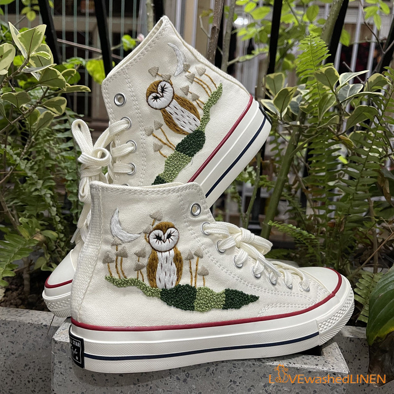 Embroidered Pretty Owl Shoes Custom Converse Chuck Taylor Embroidered Converse Custom Wedding Shoes - 1.jpg