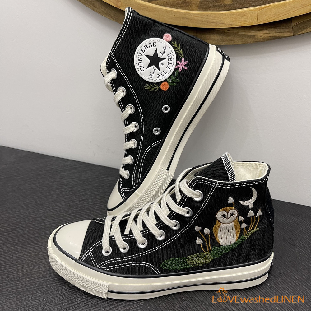 Embroidered Pretty Owl Shoes Custom Converse Chuck Taylor Embroidered Converse Custom Wedding Shoes - 5.jpg
