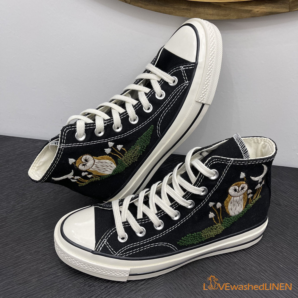 Embroidered Pretty Owl Shoes Custom Converse Chuck Taylor Embroidered Converse Custom Wedding Shoes - 6.jpg
