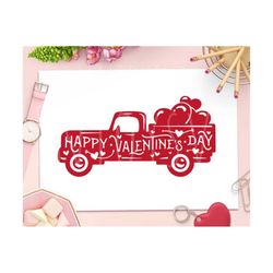 happy valentine's day svg happy valentines day svg valentine's red truck svg valentine's vintage truck svg hearts svg tr