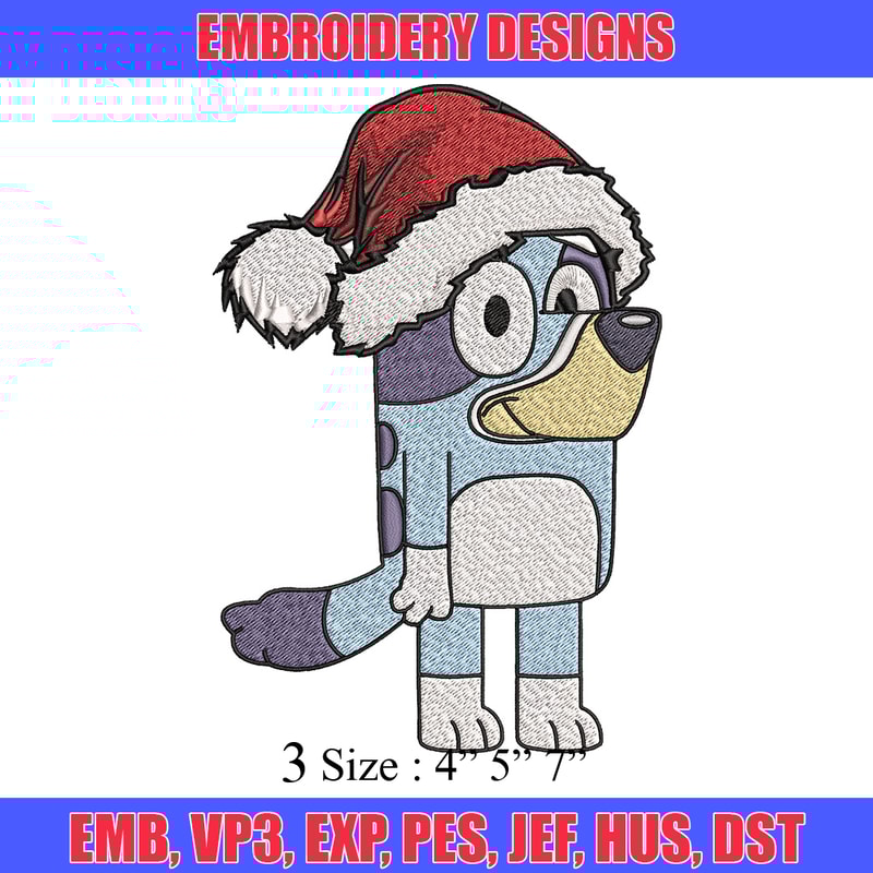 Bandit chrismas hat Embroidery Design, Bluey Embroidery, Embroidery File, Brand Embroidery, Logo shirt, Digital download.jpg