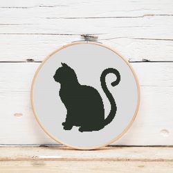 black cat cross stitch pattern monochrome animal cross stitch halloween decor cat silhouette pattern digital format pdf