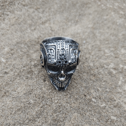 SILVER SKULL RING MEN'S STERLING SILVER RING JEWELRY GOTHIC BIKER RING WITH STONES RARE RING STYLISH SUPER RING