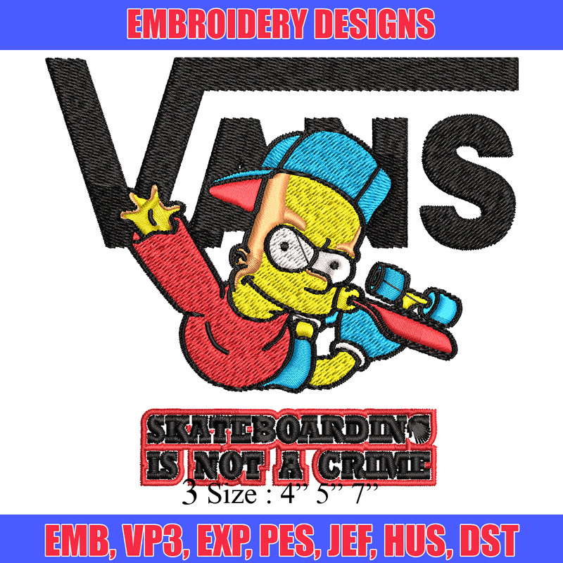 Bart Simpson Vans Embroidery design, Simpson Embroidery, cartoon design, Embroidery File, Instant download..jpg