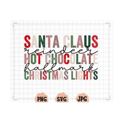 santa claus reindeer hallmark hot chocolate christmas lights distressed png file for sublimation, christmas, december, d