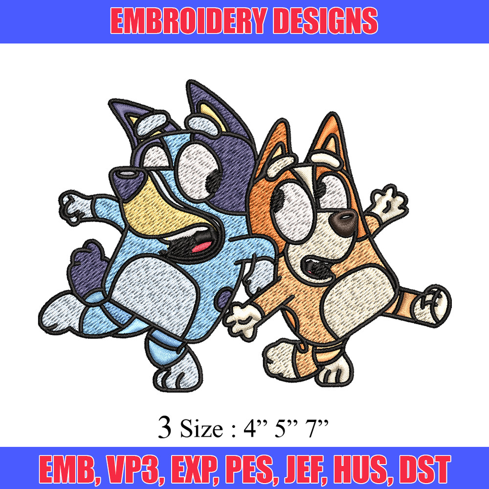 Bingo and Bluey Embroidery, Bluey Embroidery, Embroidery File, cartoon design, cartoon shirt, Digital download..jpg
