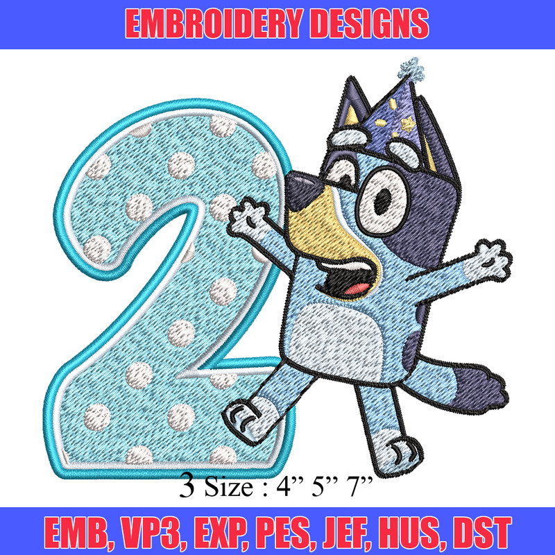 Bluey 2nd Birthday Embroidery design, Bluey Cartoon Embroidery, Disney Embroidery, Embroidery File, digital download.jpg