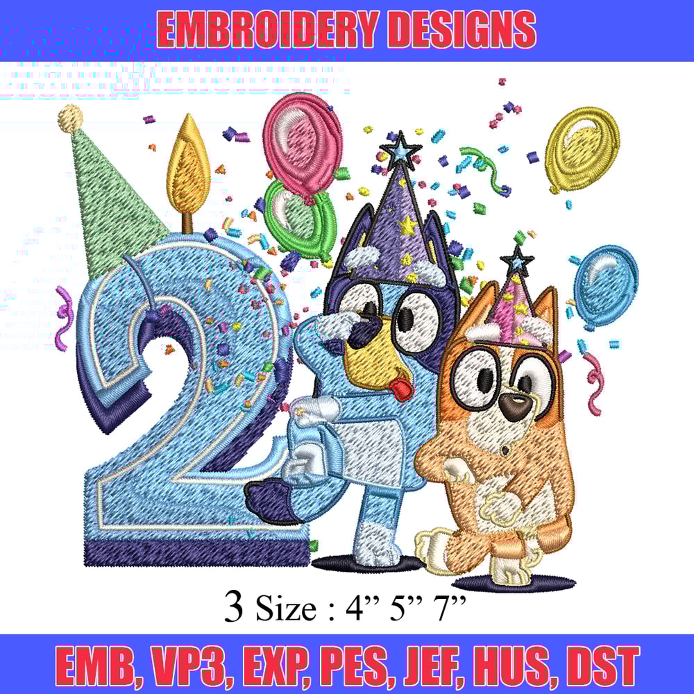 Bluey bingo 2nd birthday Embroidery, Bluey birthday Embroidery, Embroidery File, cartoon design, Digital download..jpg