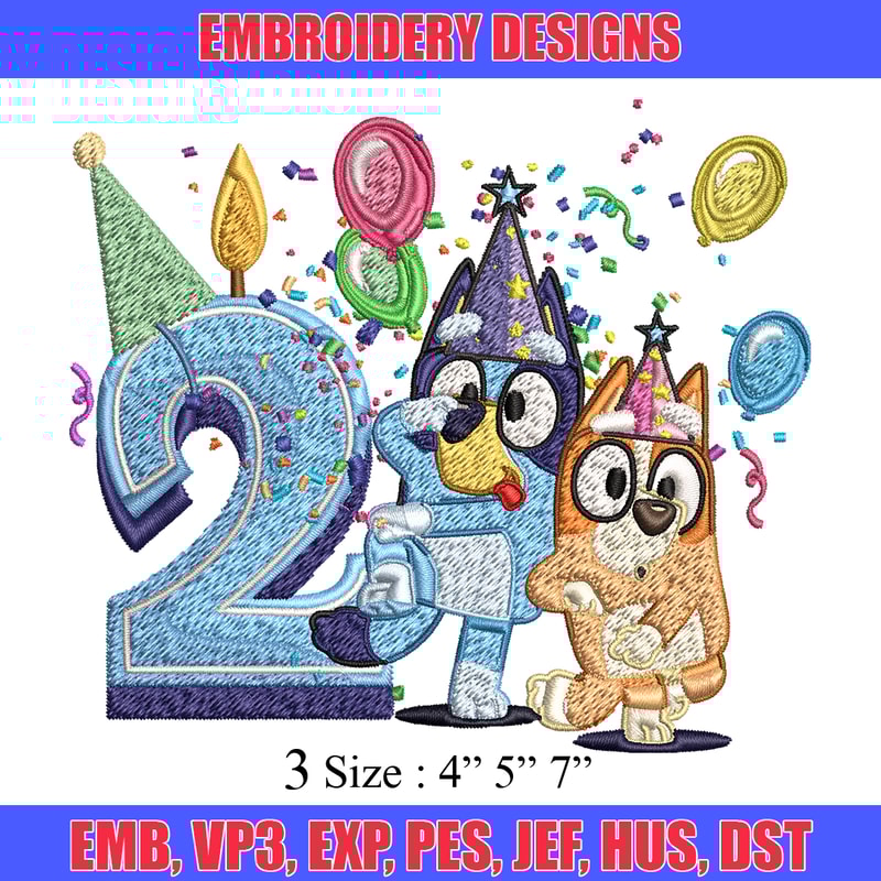 Bluey bingo 2nd birthday Embroidery, Bluey birthday Embroidery, Embroidery File, cartoon design, Digital download..jpg