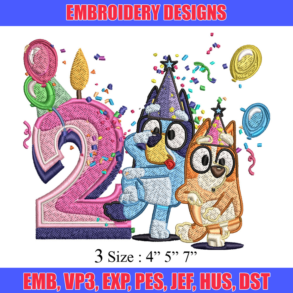 Bluey bingo 2nd birthday Embroidery, Bluey birthday Embroidery, Embroidery File, cartoon design, Instant download..jpg