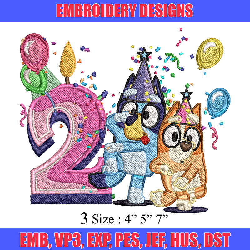 Bluey bingo 2nd birthday Embroidery, Bluey birthday Embroidery, Embroidery File, cartoon design, Instant download..jpg