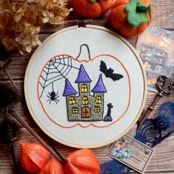 halloween embroidery pattern modern hand embroidery haunted house embroidery pattern