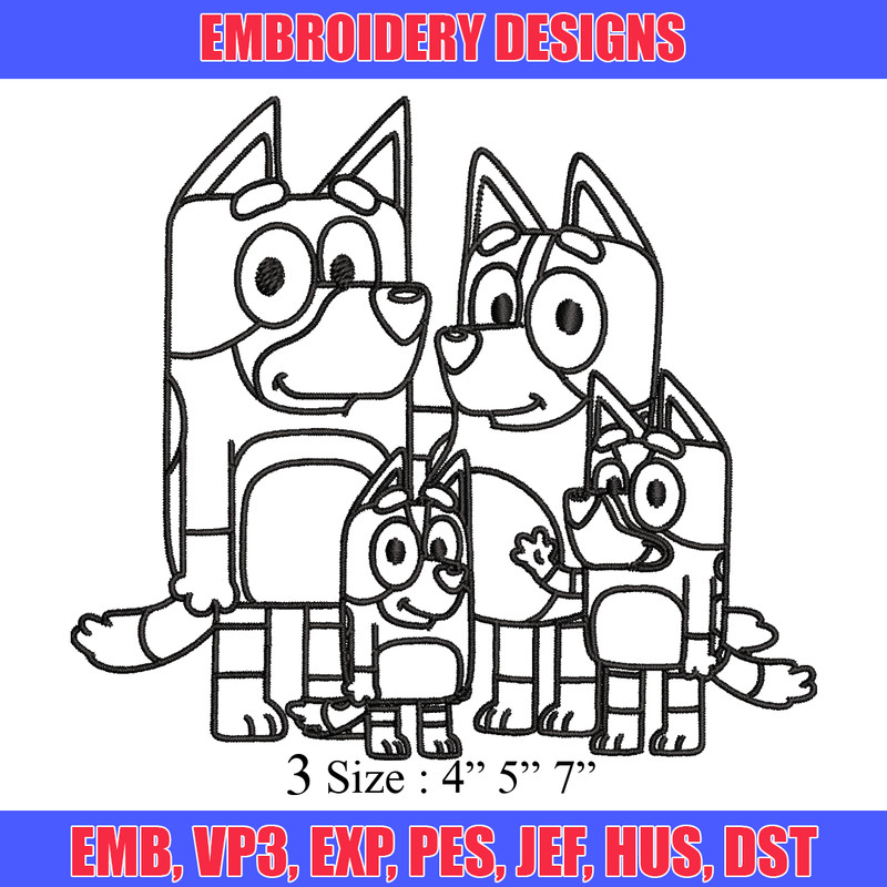 Bluey family Coloring Pages Embroidery, Bluey cartoon Embroidery, Embroidery File, cartoon design, Digital download..jpg
