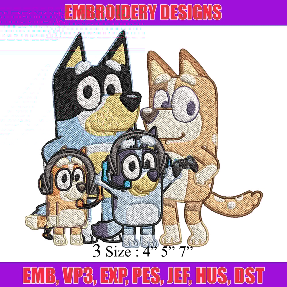 Bluey family Embroidery, Bluey family Embroidery, Embroidery File, cartoon design, logo shirt, Digital download..jpg