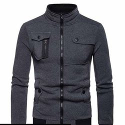 men's stitched fleece patchwork pocket zipper jacket
