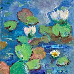 Lotus painting, Original oil on canvas, Flower wall art, Nature painting Floral art