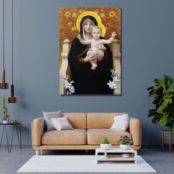 The Madonna of the Lilies by William Bouguereau canvas Wall Art, Madonna and Child Home Decor CANVAS Art