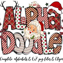 christmas doodle letters numbers and clip art, uppercase alphabet set, retro christmas sublimation letters, santa xmas h