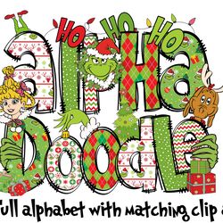 christmas grinc clip art  doodle letters and numbers, uppercase alphabet set, retro christmas sublimation letters, santa