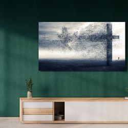 a cross and dove wind canvas wall art, dove wind home decor, cross poster canvas
