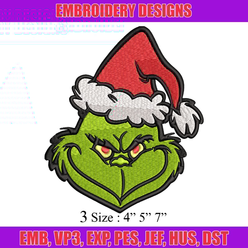 Christmas Grinch Face Embroidery design, Grinch christmas Embroidery, Embroidery File, Grinch design, Instant download..jpg