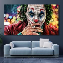 joker smoking canvas poster print, jokerwall art design, joker print home decor, office decoration, ready to hang joker