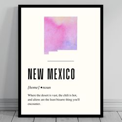 funny new mexico definition print  new mexico poster  minimalist state map  watercolor state silhouette  modern travel
