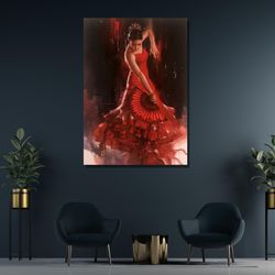 tango canvas wall art , red dancer print , dance poster, dancing couple wall art,ready to hang gift,tango oil painting,r