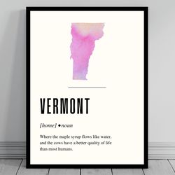 funny vermont definition print vermont poster minimalist state map watercolor state silhouette modern travel word a