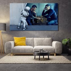 banksy ronaldo messi playing chess wall art print, banksy canvas home decor, graffiti street art, banksy living room dec