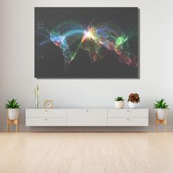 flight routes world map canvas wall art , flight routes world map canvas print  air traffic, flight patterns, aviation m
