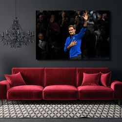 roger federer canvas wall art, roger federer poster , ready to hang, game room canvas, tennis poster, gift to tennis lov
