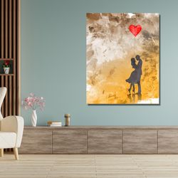 romantic silhouette of loving couple canvas wall art valentines day print, happy lovers poster , graphic illustration gi