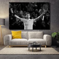 roger federer canvas wall art, roger federer poster , ready to hang, game room canvas , tennis poster, gift to tennis lo
