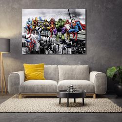 super heroes canvas wall art, newyork workers retro,spiderman iron man poster, kids room wall art,marvel heroes print, r